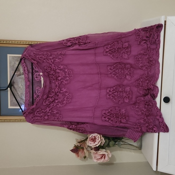 Soft Surroundings Hermosa Silk Tunic Dress P Large Plumberry Holidays Luxury - Picture 16 of 16